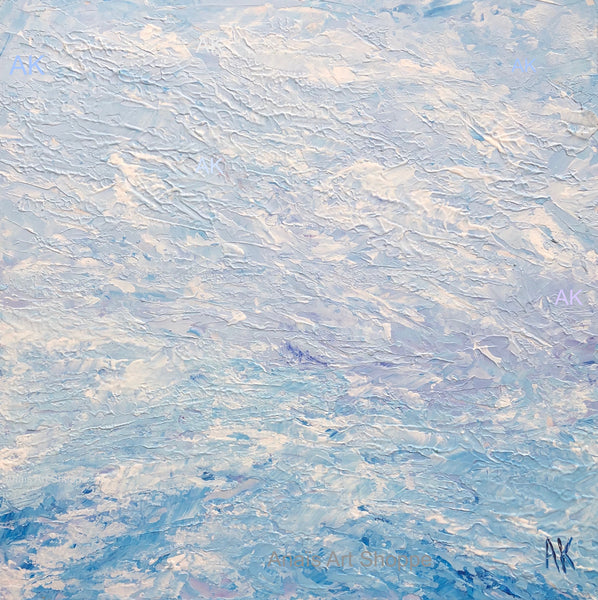 Blue acrylic abstract painting Anais Art shoppe, Blue sky and sea calming soothing painting for meditation relaxation 