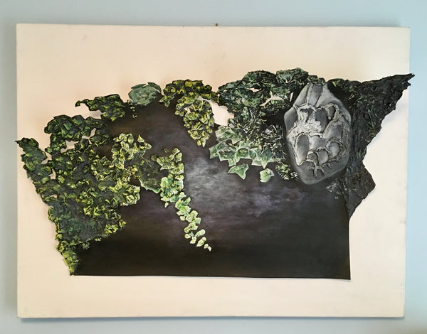 Multimedia semi abstract relief landscape original painting, artwork, 3 dimensional acrylic landscape 