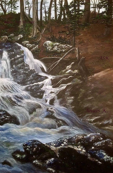 Landscape Painting, Original Acrylic Painting, Anaïs Art Shoppe, Anais Kreklewich, Fine Painting, Waterfalls Painting, Trees Painting, One of a kind Art 