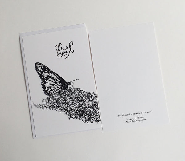 Monarch butterfly thank you card, Original art card, Nature card,  Insect lovers card, Thanksgiving card, Wedding gift thank you cards, Name cards, Hostess gifts
