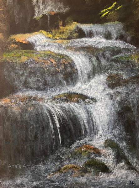 Waterfalls water over rocks Canadian landscape painting Anais Art Shoppe, Anais K fine art acrylic painting 