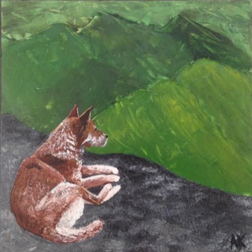 Fox painting, the Lookou, Fox sitting on a rock,  original acrylic wildlife painting 