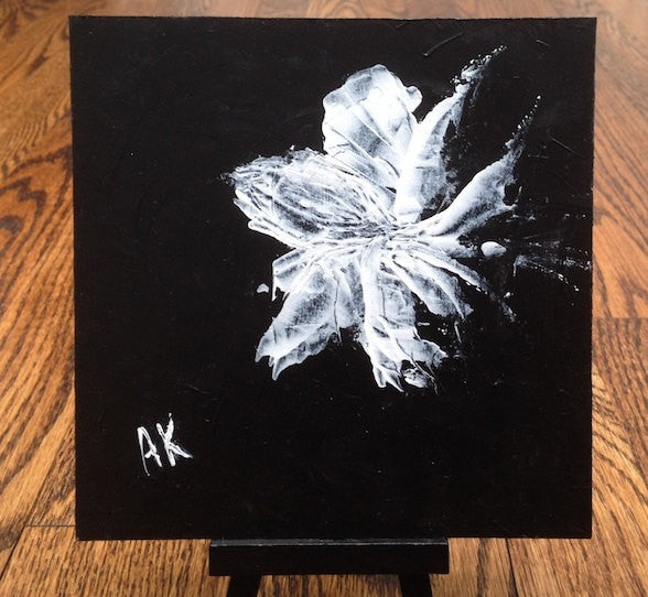 In Bloom - White Flower, Original Acrylic Painting on Masonite Board (6" x 6" x 0.15")