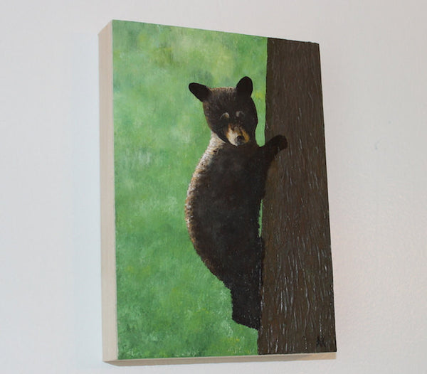 Young Bear - Original Wildlife Painting on Wood Panel (5" x 7" x 1")