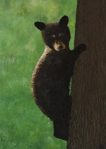 Young bear painting on canvas, painting for nursery, children's room, baby shoer gift, bear cub climbing a tree painting on canvas, small wildlife painting 