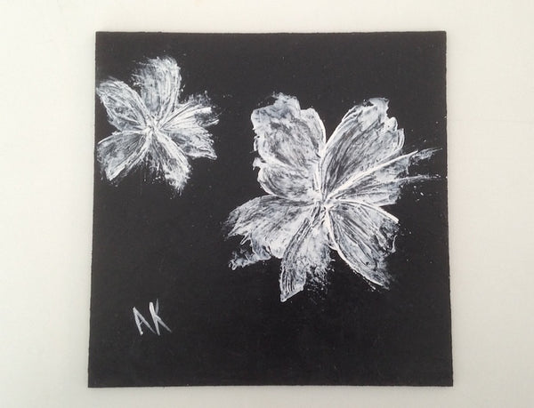 Two Flowers In Bloom - Original Semi-Abstract Painting (6" x 6" x .03")
