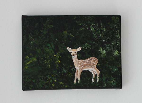 Bambi i the forest painting, small fawn painting, young deer painting, wildlife painting on canvas, original acrylic painting of a deer in a forest