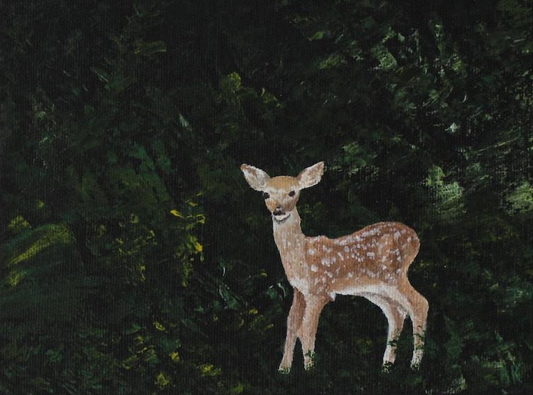 fawn painting, young deer painting, wildlife painting on canvas, original acrylic painting of a deer in a forest, painting for nursery, children's room decor, Bambi painting