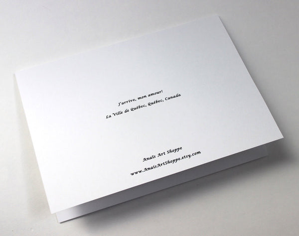 J'arrive, mon amour! Set of 4 all purpose blank greeting cards!