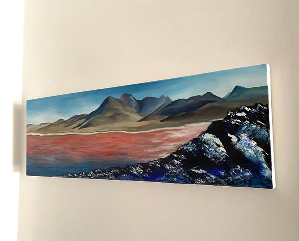 Laguna Colorada Lake Abstract Painting, Red Lagoon in Bolivia, Original Landscape Canadian landscape artist Anaïs Kreklewich, Painting of Laguna Colorada in Bolivia, Red Lagoon Painting, Abstract Acrylic Painting of lake on Canvas, Creative artwork, shop home decoration,