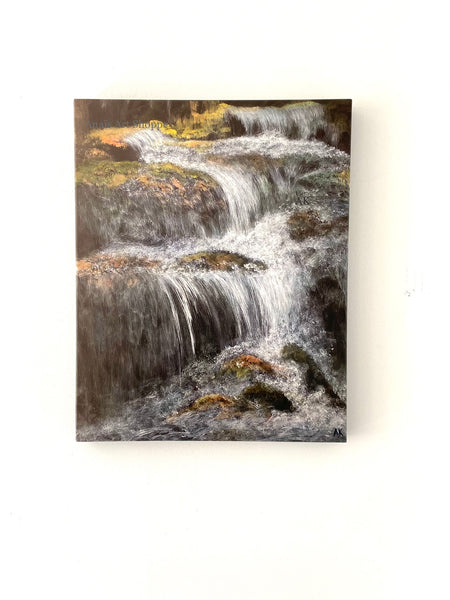 Print on canvas of Waterfalls painting, art prints, Anais Art Shoppe, Untitled original landscape painting by Anais, Home decor, Wall Art, limited prints, Canadian landscape, climate change