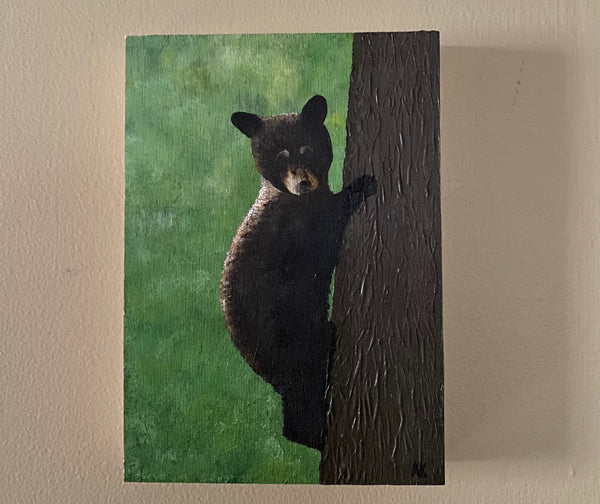 Young Bear - Original Wildlife Painting on Wood Panel (5" x 7" x 1")