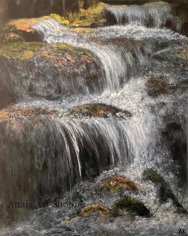 Waterfalls painting, print on canvas, Anais Art Shoppe, Untitled original landscape painting by Anais Kreklewich, limited prints, Canadian landscape, environmentalist, preservation